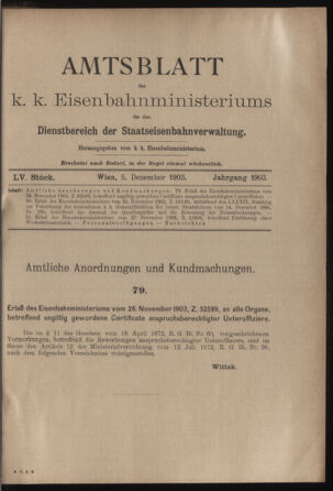 Verordnungs- und Anzeige-Blatt der k.k. General-Direction der österr. Staatsbahnen 19031205 Seite: 1