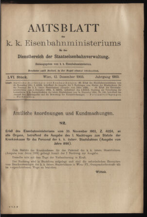 Verordnungs- und Anzeige-Blatt der k.k. General-Direction der österr. Staatsbahnen 19031212 Seite: 1