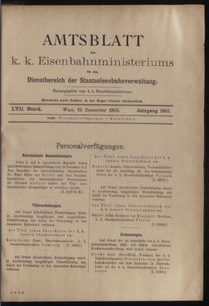 Verordnungs- und Anzeige-Blatt der k.k. General-Direction der österr. Staatsbahnen 19031219 Seite: 1