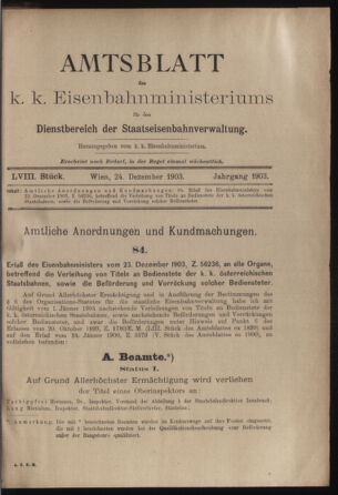 Verordnungs- und Anzeige-Blatt der k.k. General-Direction der österr. Staatsbahnen 19031224 Seite: 1