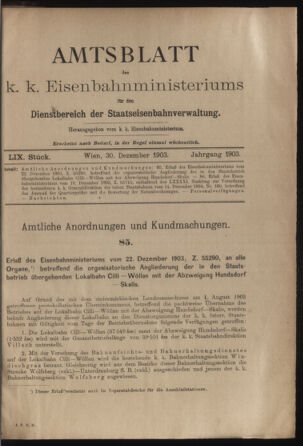 Verordnungs- und Anzeige-Blatt der k.k. General-Direction der österr. Staatsbahnen 19031230 Seite: 1