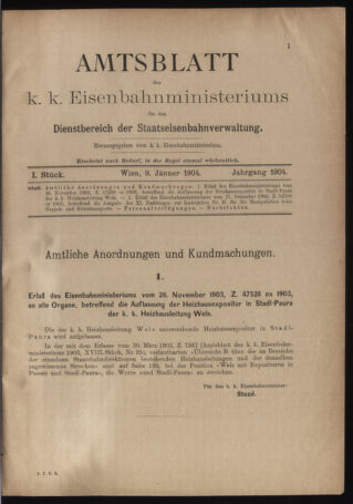 Verordnungs- und Anzeige-Blatt der k.k. General-Direction der österr. Staatsbahnen 19040109 Seite: 1