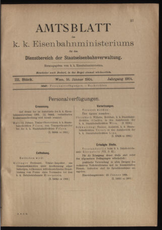 Verordnungs- und Anzeige-Blatt der k.k. General-Direction der österr. Staatsbahnen 19040116 Seite: 1