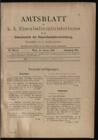 Verordnungs- und Anzeige-Blatt der k.k. General-Direction der österr. Staatsbahnen 19040123 Seite: 1