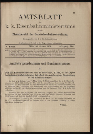 Verordnungs- und Anzeige-Blatt der k.k. General-Direction der österr. Staatsbahnen 19040130 Seite: 1