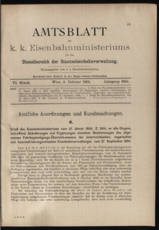 Verordnungs- und Anzeige-Blatt der k.k. General-Direction der österr. Staatsbahnen 19040206 Seite: 1