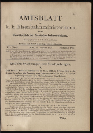 Verordnungs- und Anzeige-Blatt der k.k. General-Direction der österr. Staatsbahnen 19040213 Seite: 1