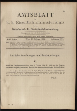 Verordnungs- und Anzeige-Blatt der k.k. General-Direction der österr. Staatsbahnen 19040220 Seite: 1