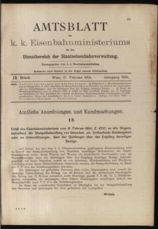 Verordnungs- und Anzeige-Blatt der k.k. General-Direction der österr. Staatsbahnen 19040227 Seite: 1