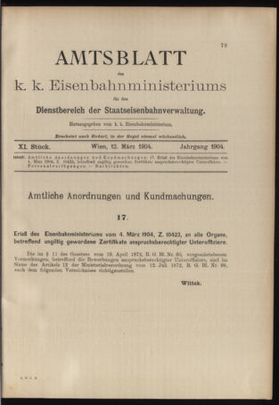 Verordnungs- und Anzeige-Blatt der k.k. General-Direction der österr. Staatsbahnen 19040312 Seite: 1