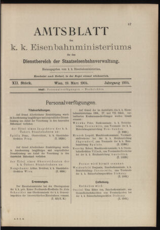 Verordnungs- und Anzeige-Blatt der k.k. General-Direction der österr. Staatsbahnen 19040319 Seite: 1