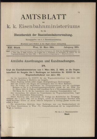 Verordnungs- und Anzeige-Blatt der k.k. General-Direction der österr. Staatsbahnen 19040326 Seite: 1