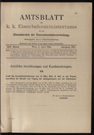 Verordnungs- und Anzeige-Blatt der k.k. General-Direction der österr. Staatsbahnen 19040402 Seite: 1