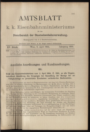 Verordnungs- und Anzeige-Blatt der k.k. General-Direction der österr. Staatsbahnen 19040409 Seite: 1