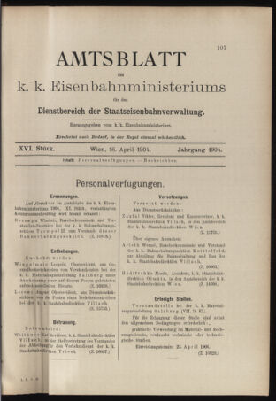 Verordnungs- und Anzeige-Blatt der k.k. General-Direction der österr. Staatsbahnen 19040416 Seite: 1