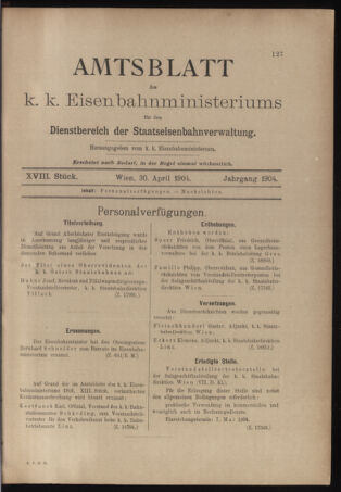 Verordnungs- und Anzeige-Blatt der k.k. General-Direction der österr. Staatsbahnen 19040430 Seite: 1