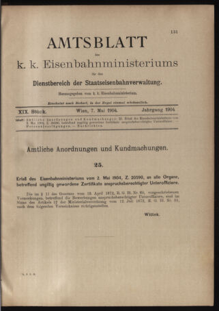 Verordnungs- und Anzeige-Blatt der k.k. General-Direction der österr. Staatsbahnen 19040507 Seite: 1