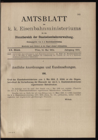 Verordnungs- und Anzeige-Blatt der k.k. General-Direction der österr. Staatsbahnen 19040513 Seite: 1