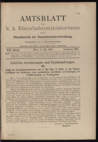 Verordnungs- und Anzeige-Blatt der k.k. General-Direction der österr. Staatsbahnen 19040514 Seite: 1