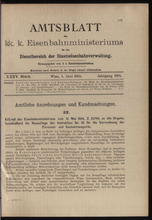 Verordnungs- und Anzeige-Blatt der k.k. General-Direction der österr. Staatsbahnen 19040604 Seite: 1