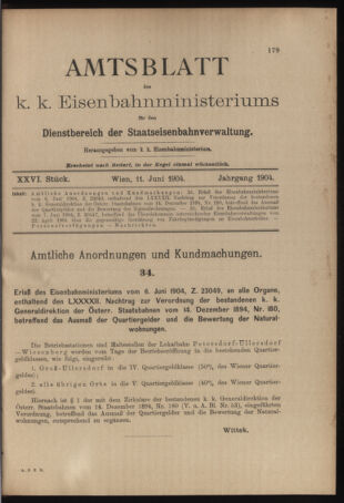 Verordnungs- und Anzeige-Blatt der k.k. General-Direction der österr. Staatsbahnen 19040611 Seite: 1