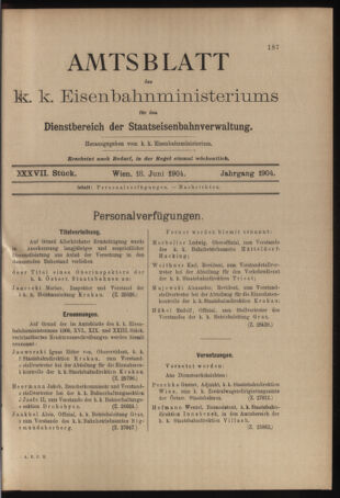 Verordnungs- und Anzeige-Blatt der k.k. General-Direction der österr. Staatsbahnen 19040618 Seite: 1