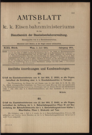 Verordnungs- und Anzeige-Blatt der k.k. General-Direction der österr. Staatsbahnen 19040702 Seite: 1