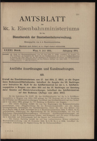 Verordnungs- und Anzeige-Blatt der k.k. General-Direction der österr. Staatsbahnen 19040709 Seite: 1