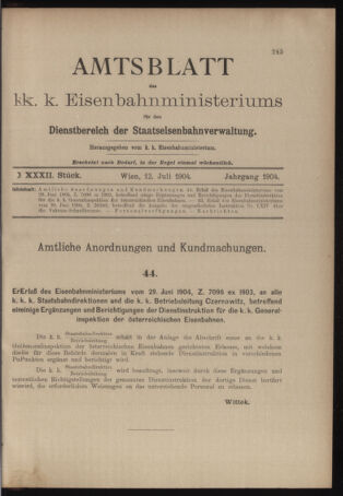 Verordnungs- und Anzeige-Blatt der k.k. General-Direction der österr. Staatsbahnen 19040712 Seite: 1