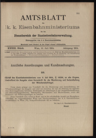 Verordnungs- und Anzeige-Blatt der k.k. General-Direction der österr. Staatsbahnen 19040716 Seite: 1