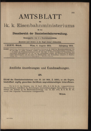 Verordnungs- und Anzeige-Blatt der k.k. General-Direction der österr. Staatsbahnen 19040806 Seite: 1