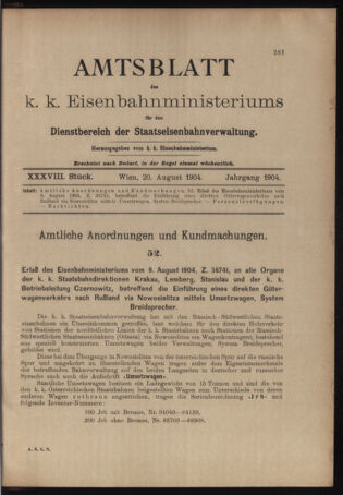 Verordnungs- und Anzeige-Blatt der k.k. General-Direction der österr. Staatsbahnen 19040820 Seite: 1