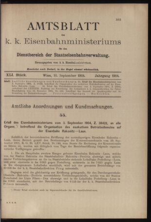 Verordnungs- und Anzeige-Blatt der k.k. General-Direction der österr. Staatsbahnen 19040910 Seite: 1