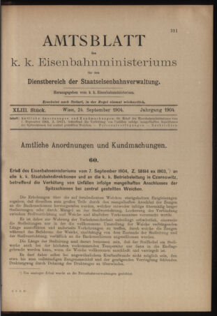 Verordnungs- und Anzeige-Blatt der k.k. General-Direction der österr. Staatsbahnen 19040924 Seite: 1