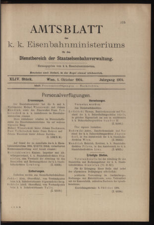 Verordnungs- und Anzeige-Blatt der k.k. General-Direction der österr. Staatsbahnen 19041001 Seite: 1