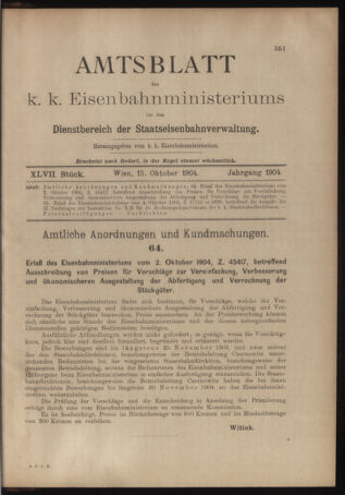 Verordnungs- und Anzeige-Blatt der k.k. General-Direction der österr. Staatsbahnen 19041015 Seite: 1