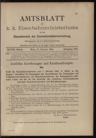 Verordnungs- und Anzeige-Blatt der k.k. General-Direction der österr. Staatsbahnen 19041017 Seite: 1