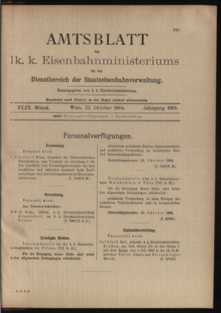 Verordnungs- und Anzeige-Blatt der k.k. General-Direction der österr. Staatsbahnen 19041022 Seite: 1