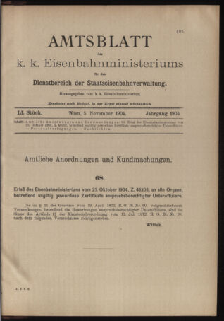 Verordnungs- und Anzeige-Blatt der k.k. General-Direction der österr. Staatsbahnen 19041105 Seite: 1