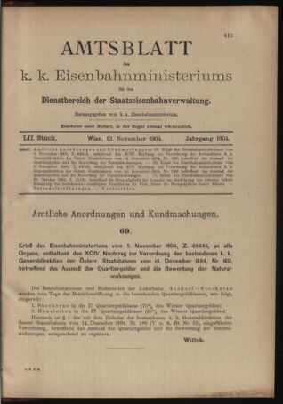 Verordnungs- und Anzeige-Blatt der k.k. General-Direction der österr. Staatsbahnen 19041112 Seite: 1