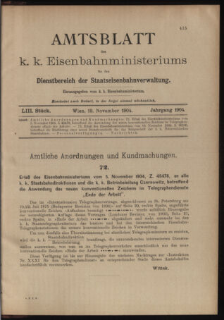 Verordnungs- und Anzeige-Blatt der k.k. General-Direction der österr. Staatsbahnen 19041119 Seite: 1