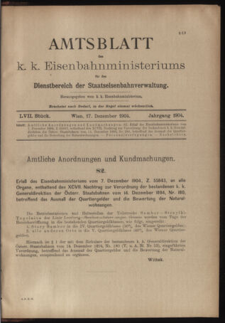 Verordnungs- und Anzeige-Blatt der k.k. General-Direction der österr. Staatsbahnen 19041217 Seite: 1