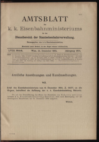 Verordnungs- und Anzeige-Blatt der k.k. General-Direction der österr. Staatsbahnen 19041224 Seite: 1