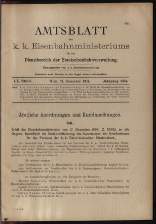 Verordnungs- und Anzeige-Blatt der k.k. General-Direction der österr. Staatsbahnen