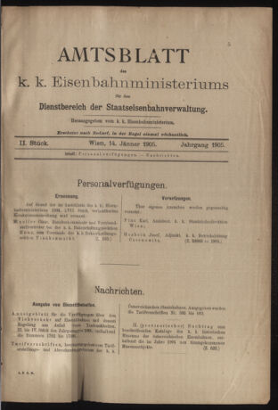 Verordnungs- und Anzeige-Blatt der k.k. General-Direction der österr. Staatsbahnen 19050114 Seite: 1