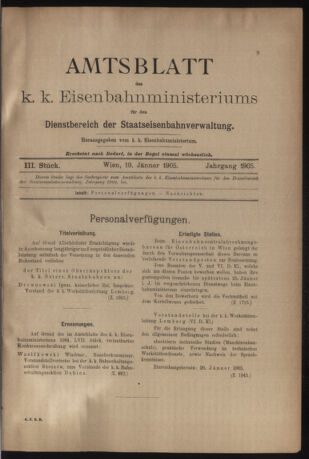 Verordnungs- und Anzeige-Blatt der k.k. General-Direction der österr. Staatsbahnen 19050119 Seite: 1