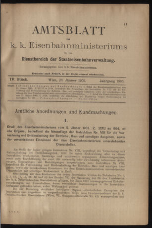 Verordnungs- und Anzeige-Blatt der k.k. General-Direction der österr. Staatsbahnen 19050128 Seite: 1