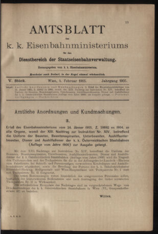 Verordnungs- und Anzeige-Blatt der k.k. General-Direction der österr. Staatsbahnen 19050204 Seite: 1