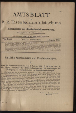 Verordnungs- und Anzeige-Blatt der k.k. General-Direction der österr. Staatsbahnen 19050218 Seite: 1