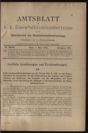 Verordnungs- und Anzeige-Blatt der k.k. General-Direction der österr. Staatsbahnen 19050304 Seite: 1